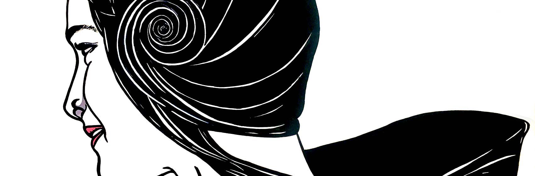 Ilustración-Ines-gran-arte-y-diseno-mujer-cabello-de-caracol